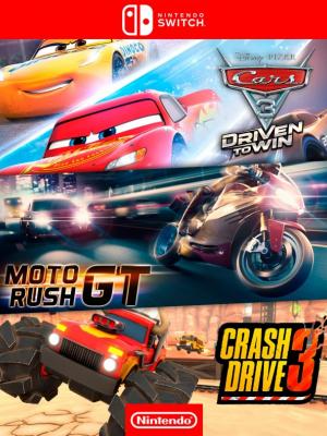3 juegos en 1 Cars 3 Driven To Win  mas Moto Rush GT mas Crash Drive 3 - Nintendo Switch